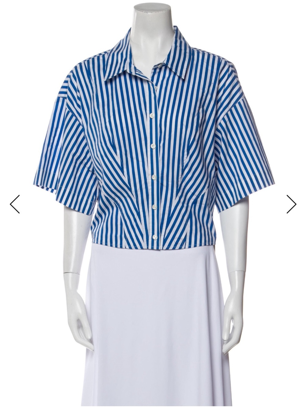 FRAME Striped Blue Short-Sleeve Button-Up Shirt, Size L